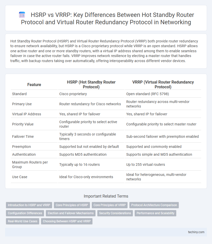 HSRP vs VRRP: Key Differences Between Hot Standby Router Protocol and Virtual Router Redundancy Protocol in Networking