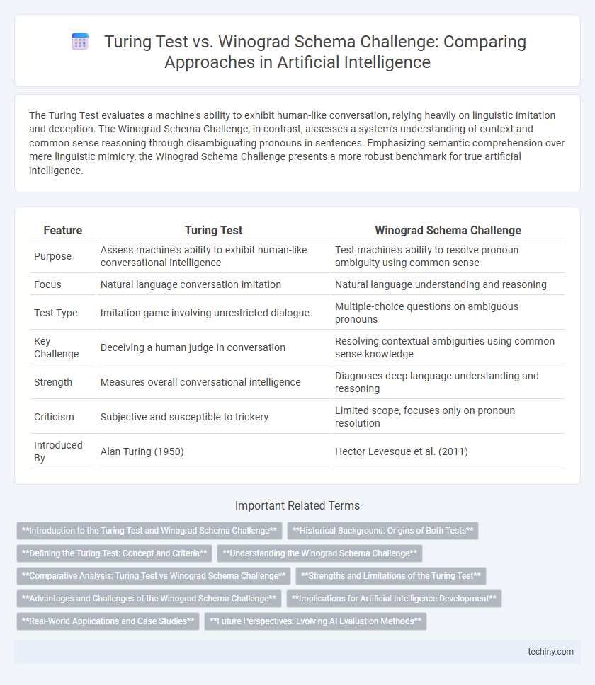 Turing Test vs. Winograd Schema Challenge: Comparing Approaches in Artificial Intelligence