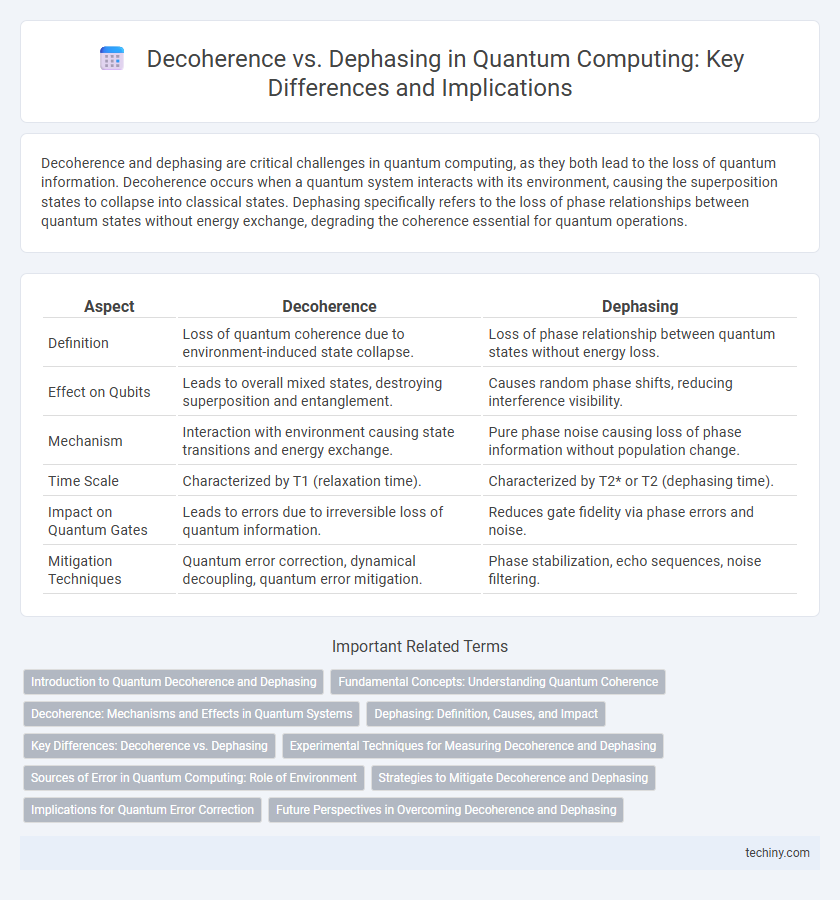 Decoherence vs. Dephasing in Quantum Computing: Key Differences and Implications