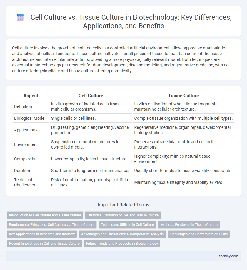 Cell Culture vs. Tissue Culture in Biotechnology: Key Differences, Applications, and Benefits