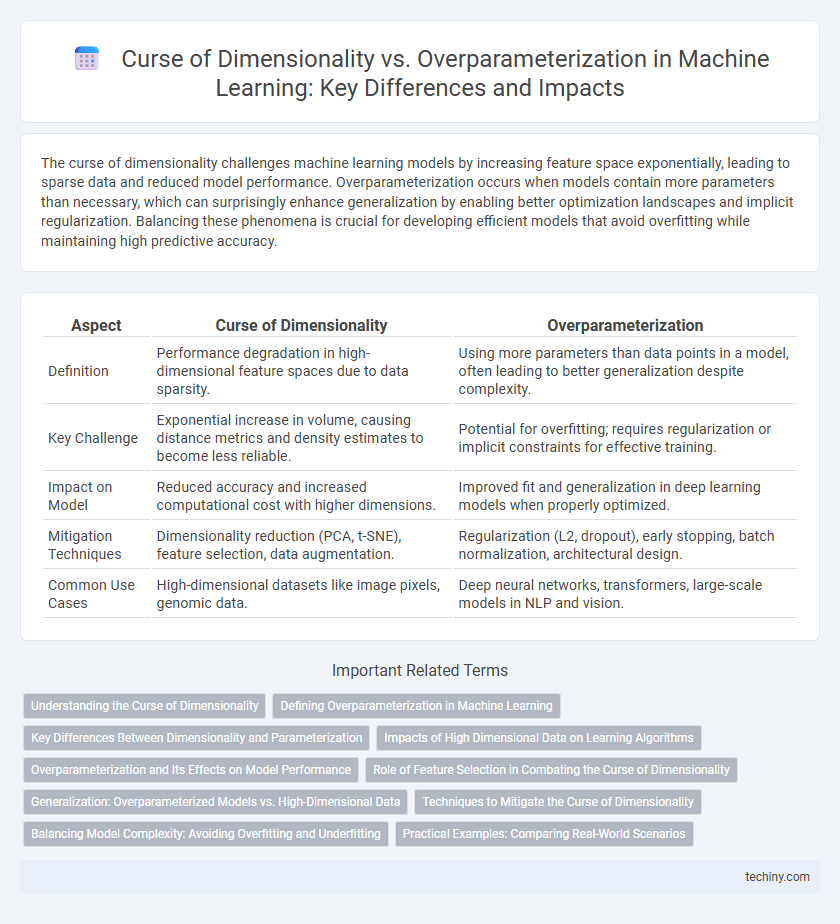 Curse of Dimensionality vs. Overparameterization in Machine Learning: Key Differences and Impacts
