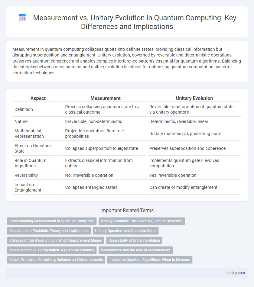 Measurement vs. Unitary Evolution in Quantum Computing: Key Differences and Implications