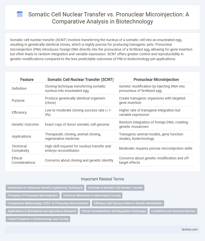 Somatic Cell Nuclear Transfer vs. Pronuclear Microinjection: A Comparative Analysis in Biotechnology